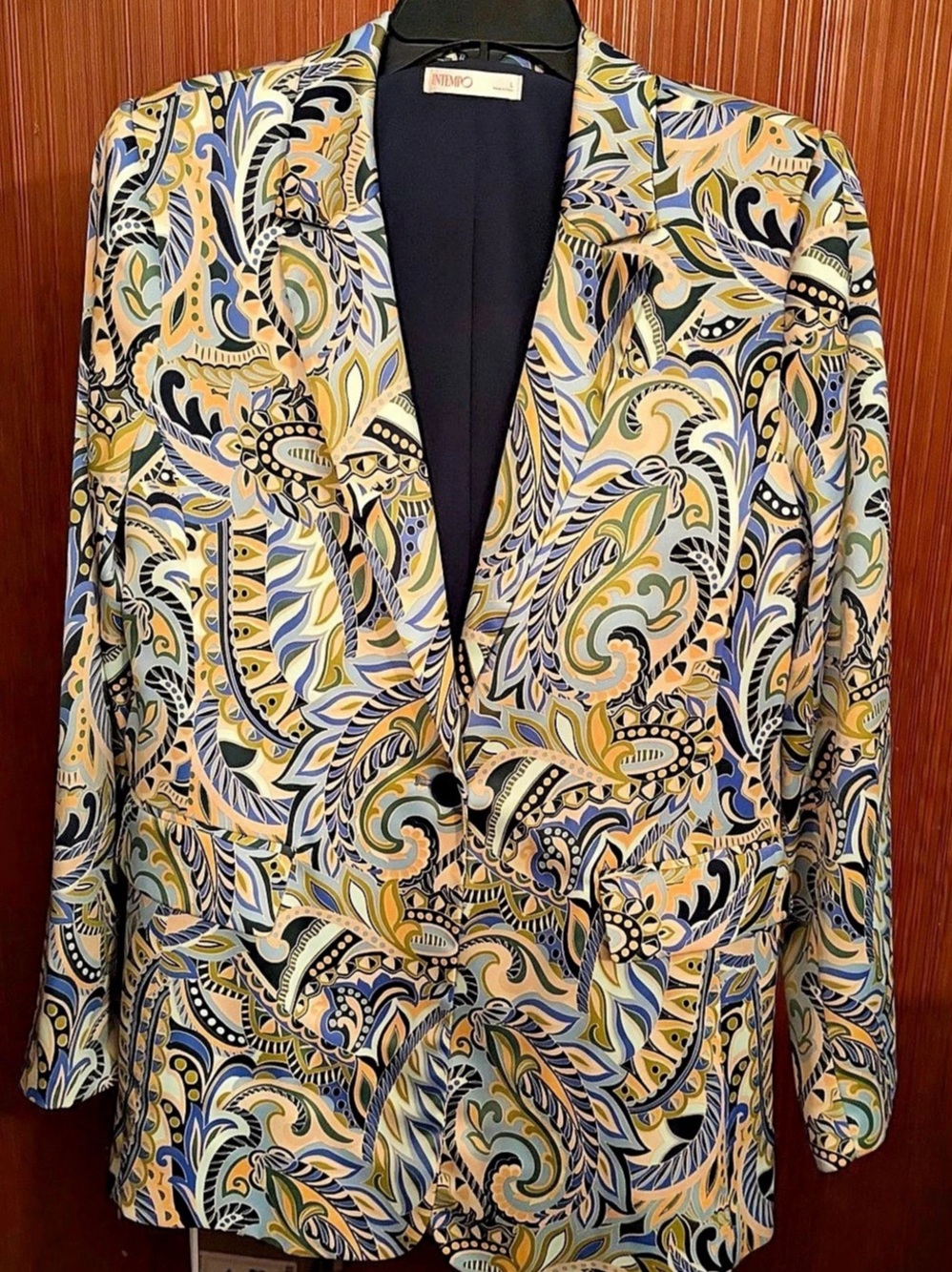 NIMPO Paisley Blazer in Blue & Yellow Size Large Like New
